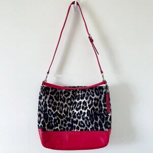 COACH Purse F23266 Parker Ocelot Print Hobo Red Leather W/ Grey Interior